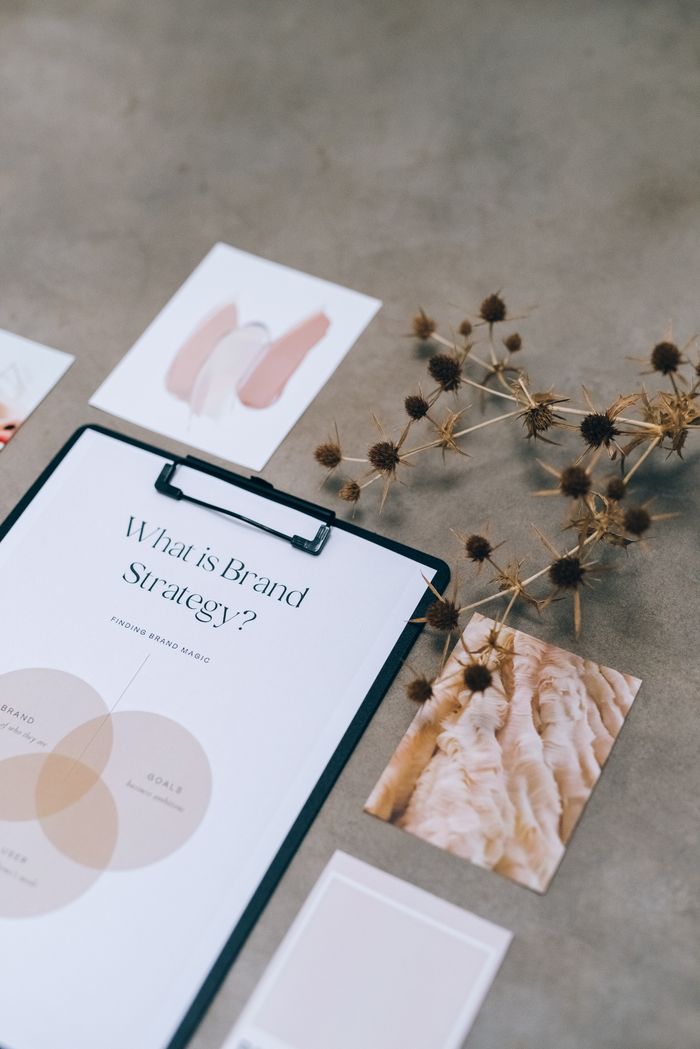 Crafting Captivating Headlines: Your awesome post title goes here Elegant flat lay of branding strategy documents with a natural twig accent.